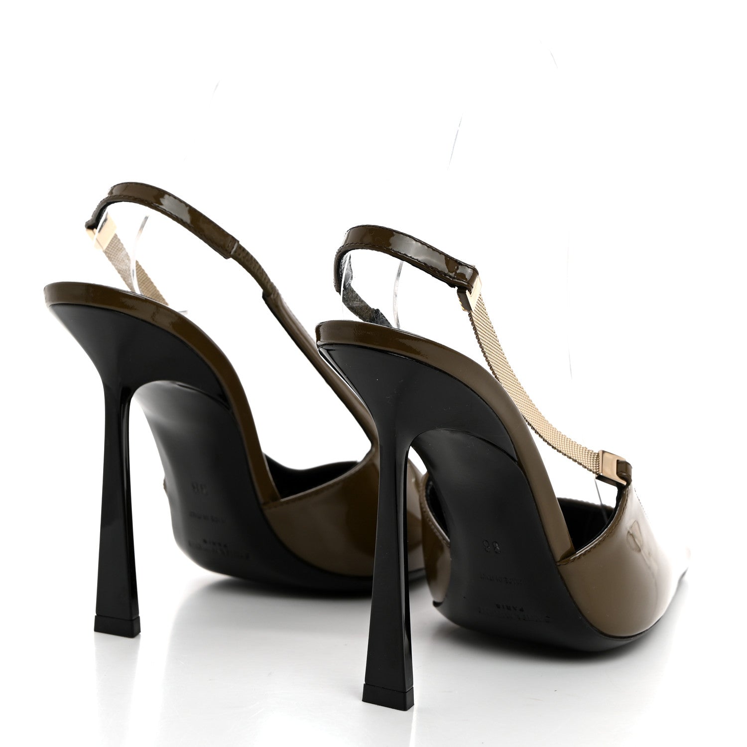 Saint Laurent Patent Calfskin Blake 110 Slingback Pumps 38 Amber Green 4 of 9