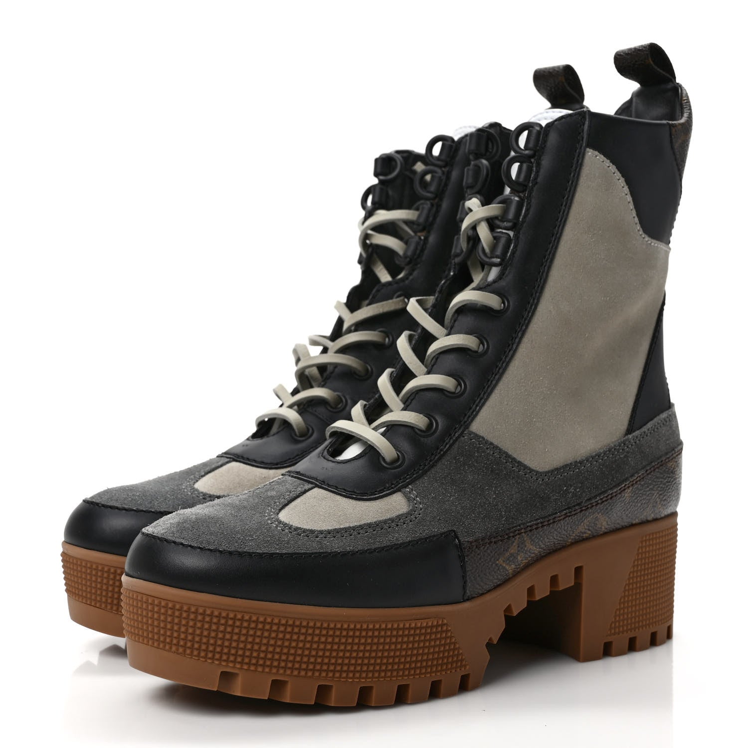 Louis Vuitton Suede Calfskin Monogram Platform Desert Boots 38 Dark Gray 3 of 7