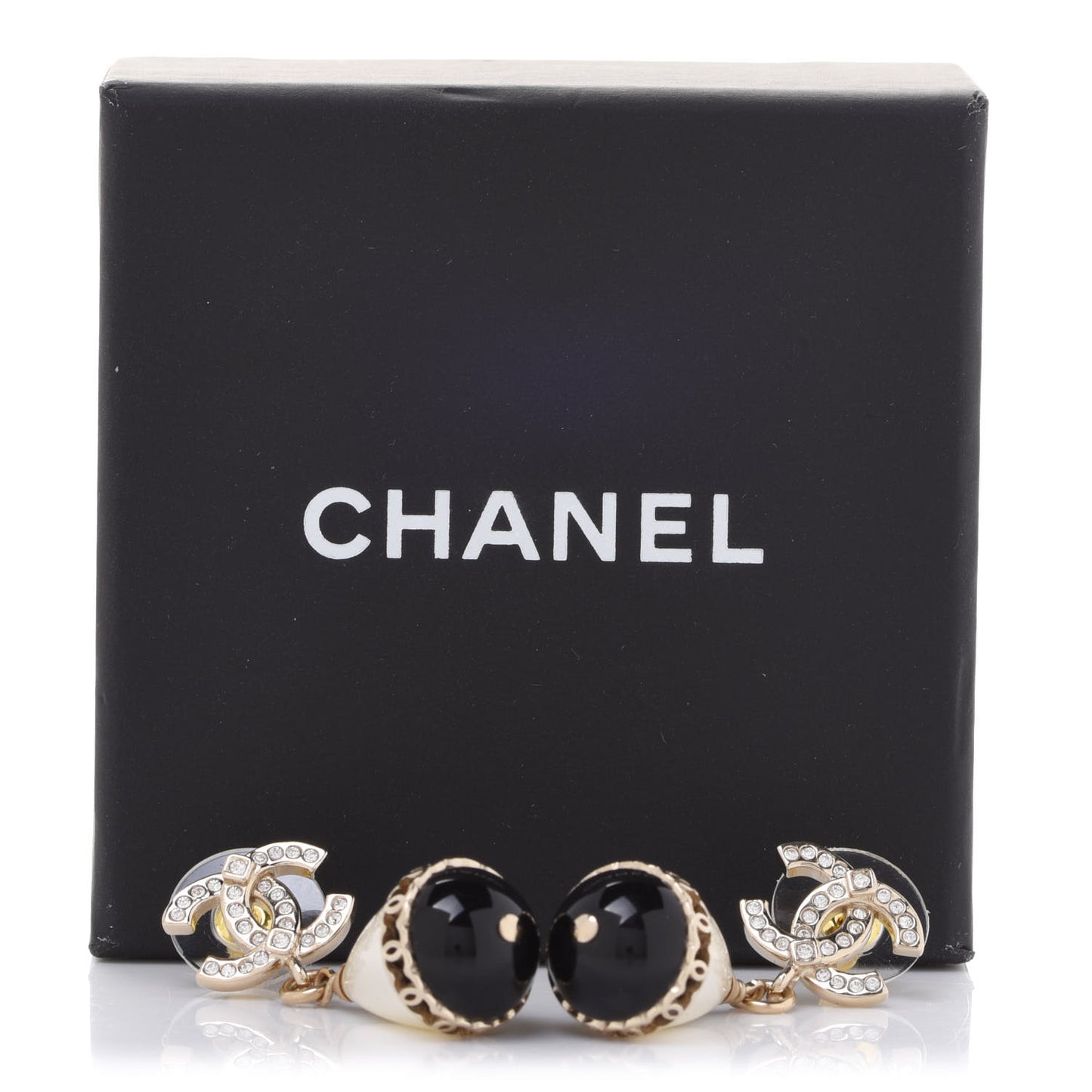 Crystal Pearl CC Fantasy Drop Earrings Gold Black