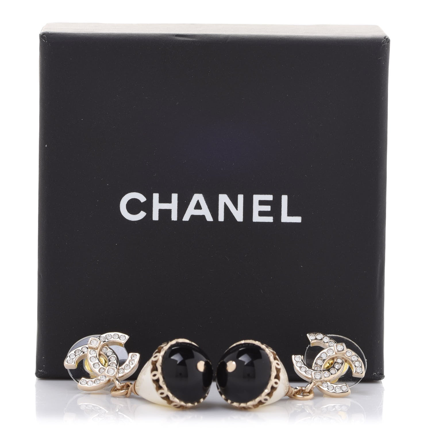 Chanel Crystal Pearl CC Fantasy Drop Earrings Gold Black 5 of 5