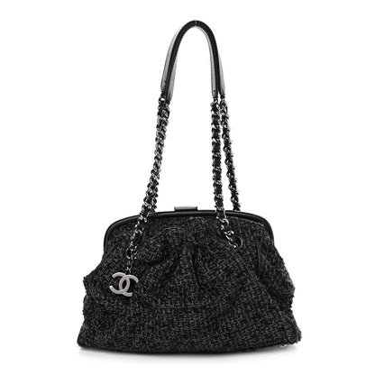 Chanel Tweed Paris NY Framed Pleated Pouch Bag Grey 1 of 12
