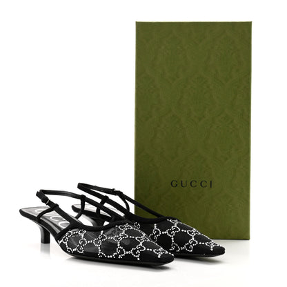 Gucci Tela Retino Kid Scamosciato Crystal GG Monogram Square G 35mm Slingback Pumps 39.5 Black 8 of 8