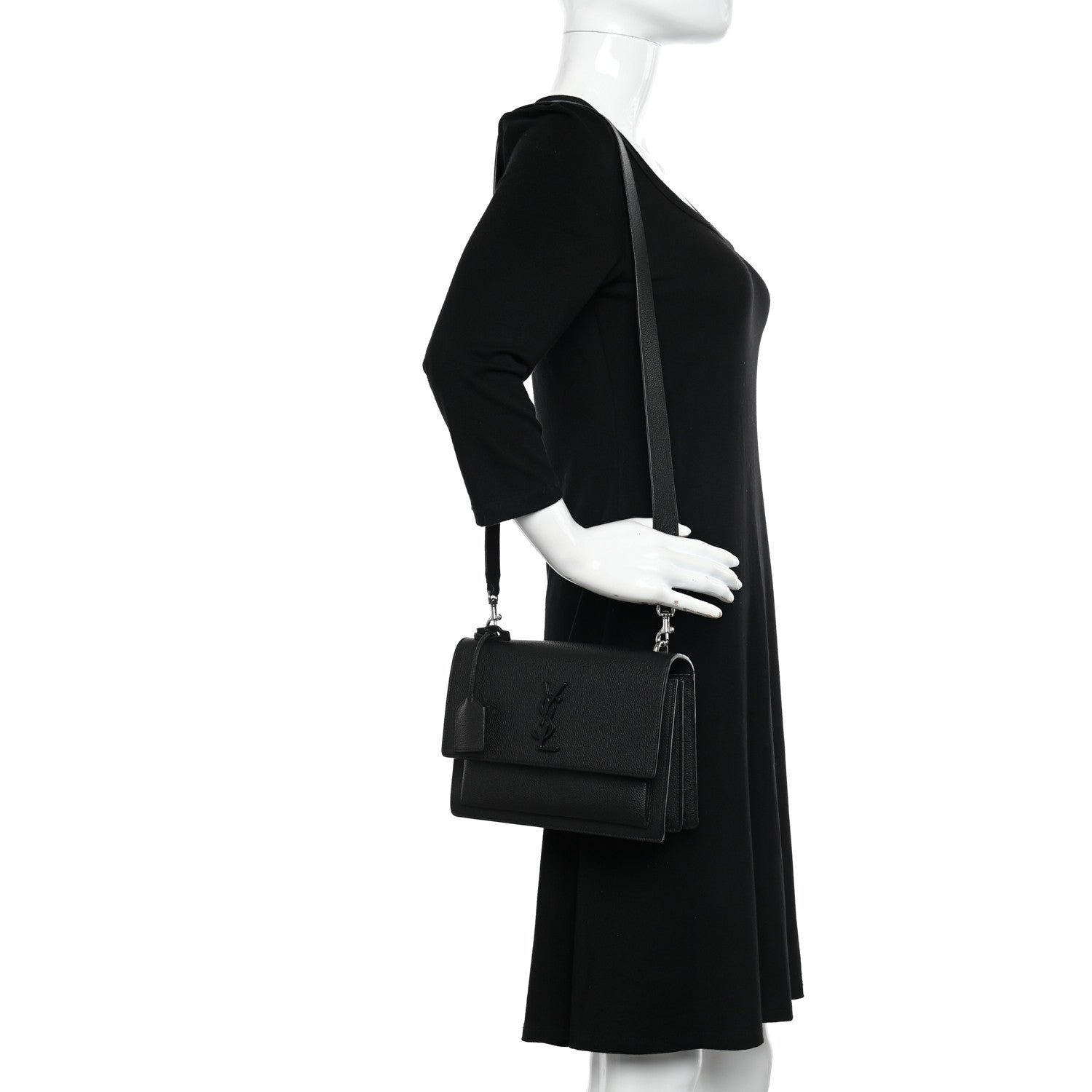 Saint Laurent Grained Calfskin Medium Monogram Sunset Satchel Black 2 of 13