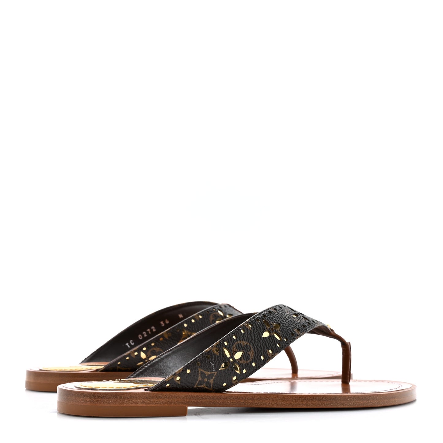 Monogram Sunny Flat Thong Sandals 36 Brown
