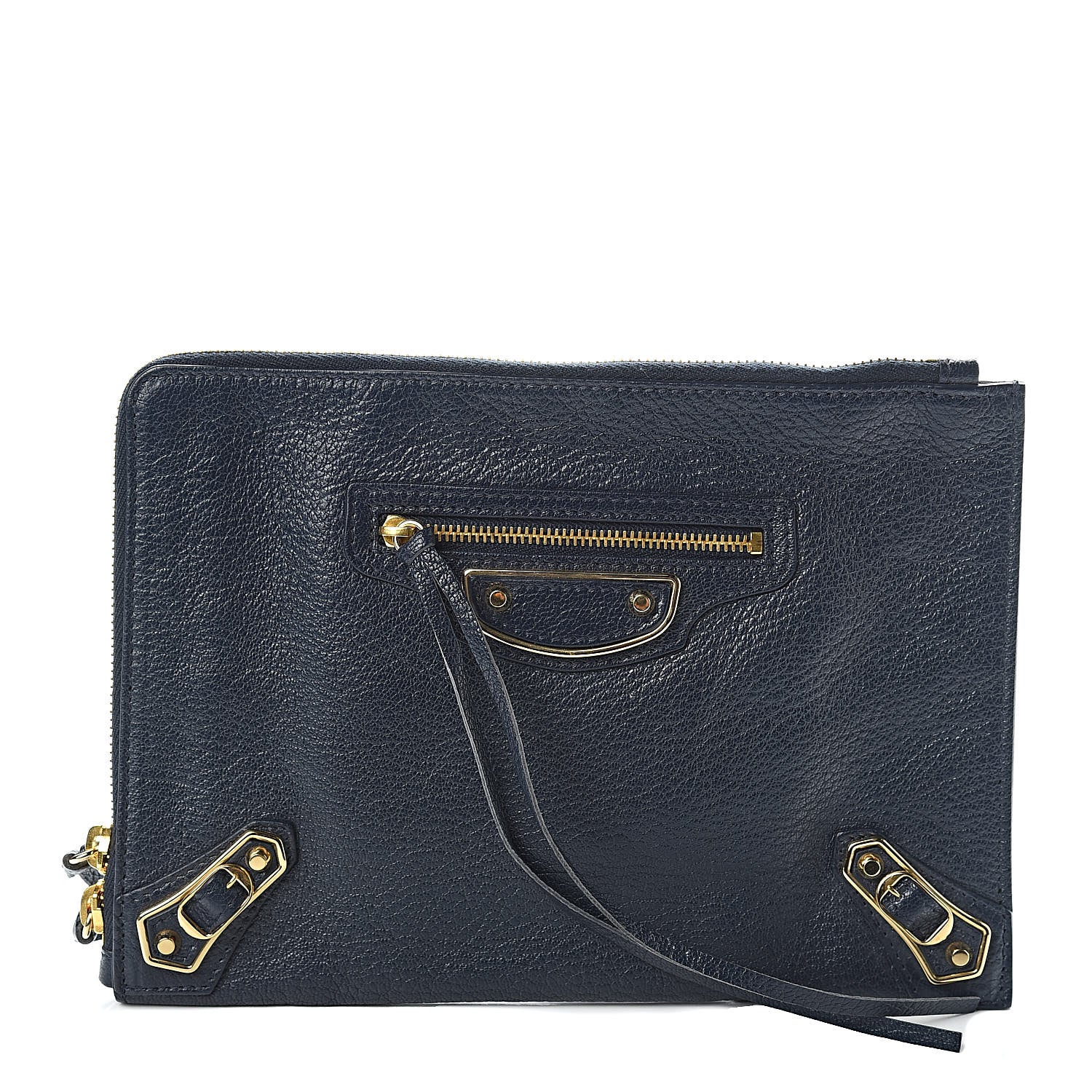 Balenciaga Chevre Gold Metallic Edge Hardware Pouch Bleu Nuit 1 of 7