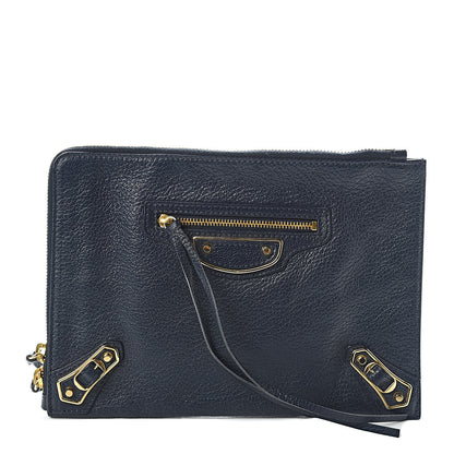 Balenciaga Chevre Gold Metallic Edge Hardware Pouch Bleu Nuit 1 of 7