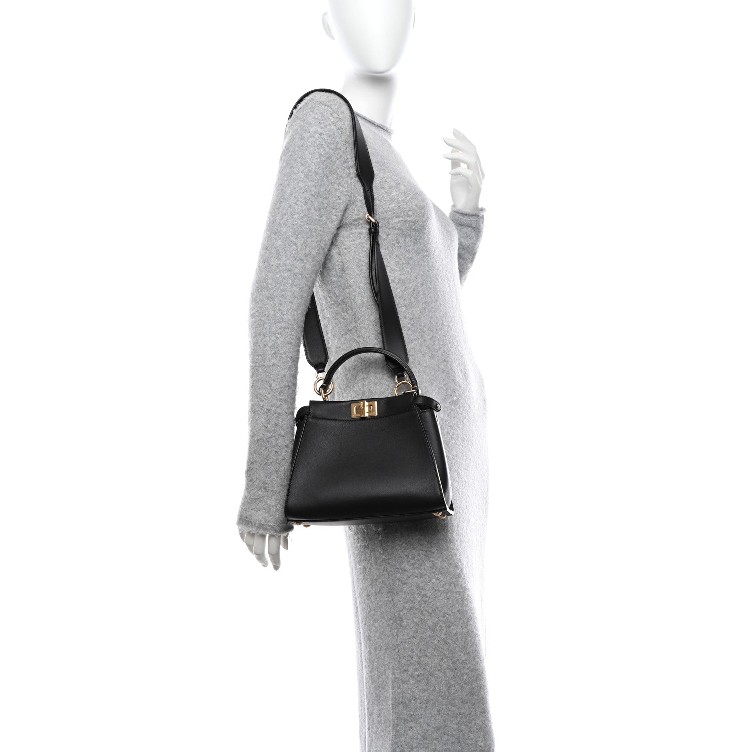 Fendi Vitello Seta Nabuk Pequin Mini Peekaboo Iconic Satchel Ebano Tobacco Moro 2 of 10
