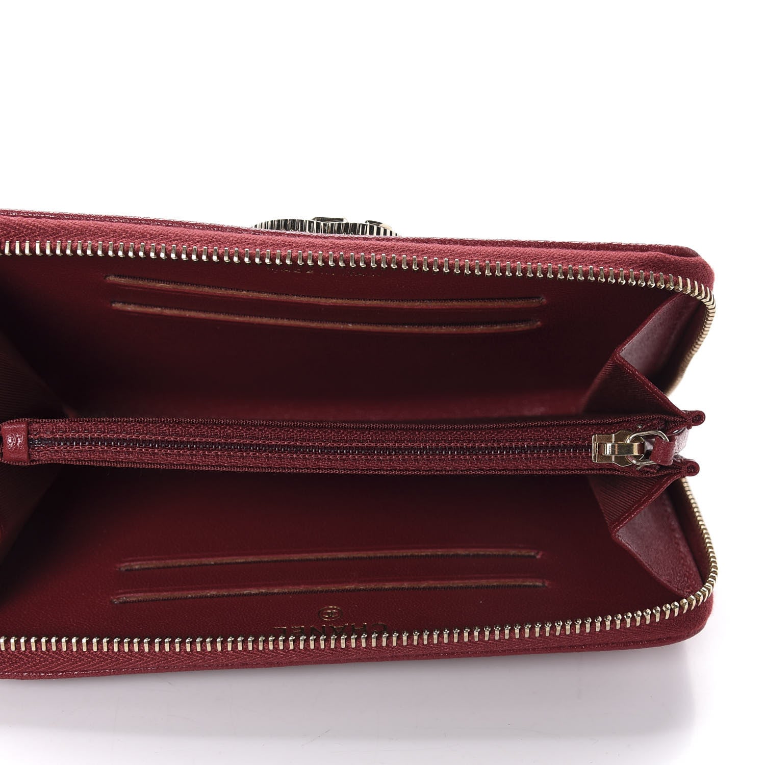 Chanel Sheepskin Caviar Chevron Quilted Medium Mademoiselle Vintage Zip Around Wallet Red 5 of 9