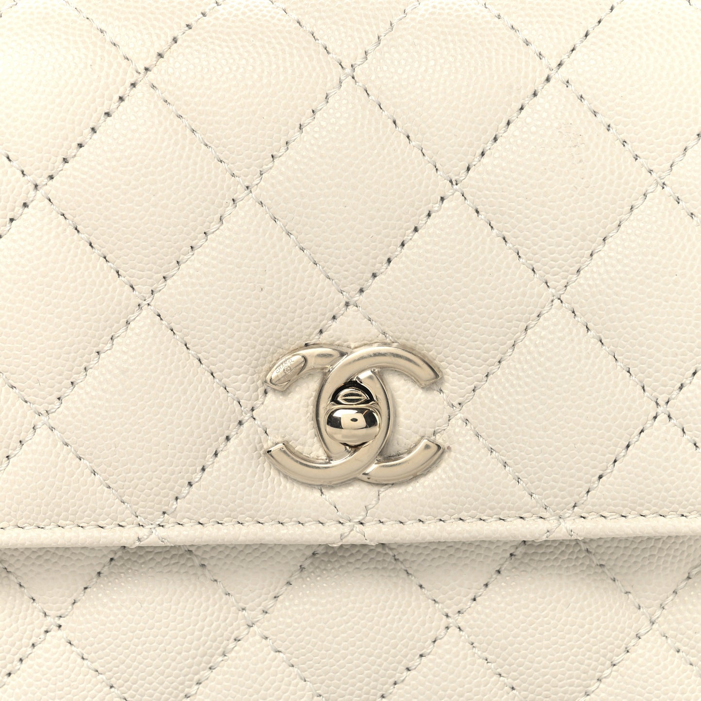 Caviar Quilted Mini Coco Handle Flap White