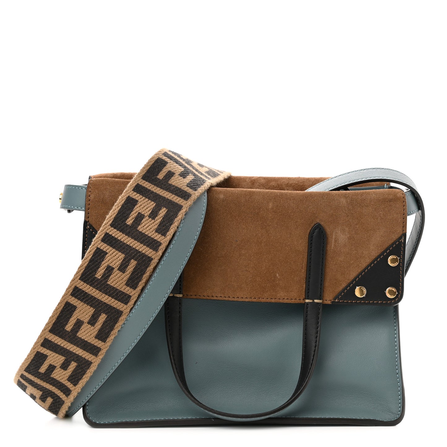 Vitello Grace Suede Small Flip Tote Azzurro Merlino Marrone Black