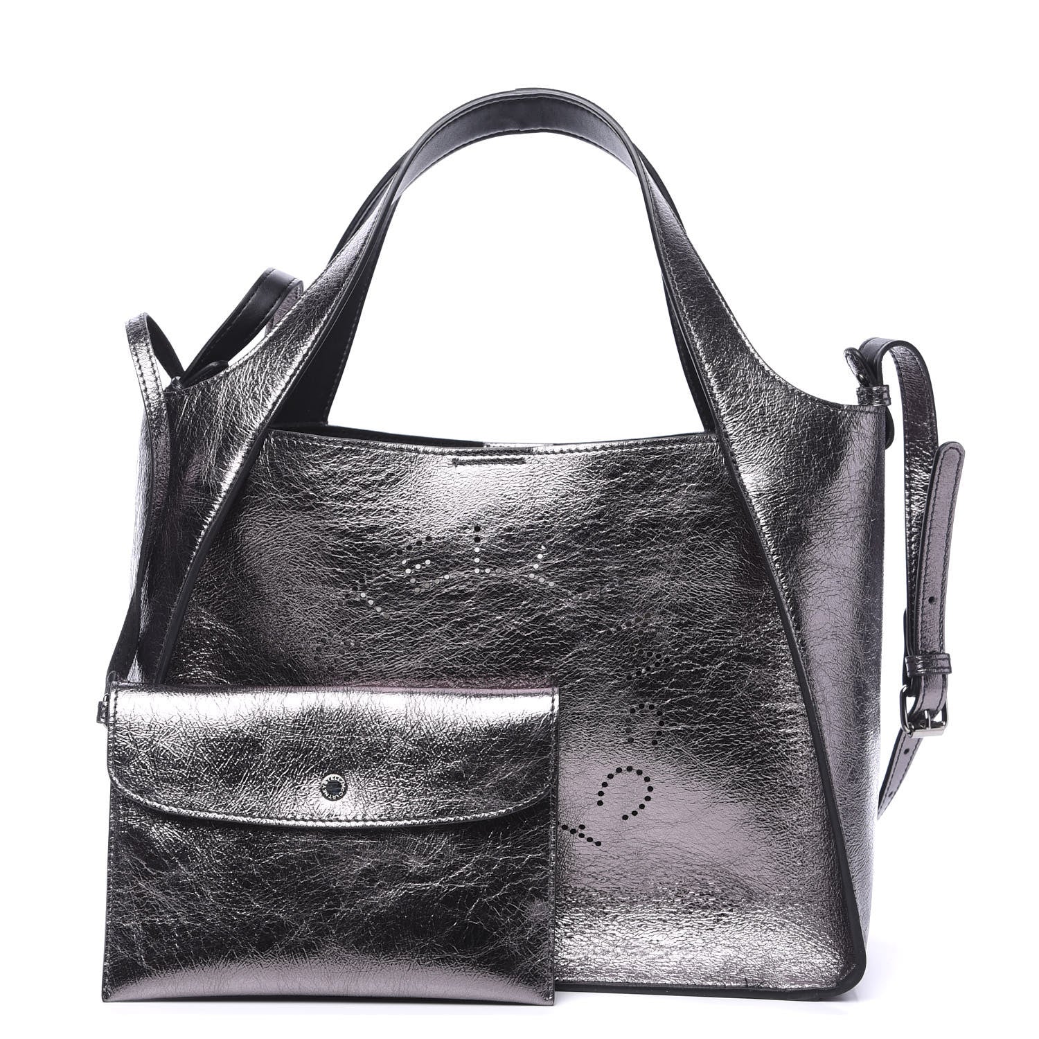 Stella McCartney Metallic Eco Alter Nappa Perforated Logo Crossbody Silver 1 of 8