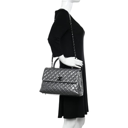 Chanel Metallic Aged Calfskin Quilted Medium Coco Handle Flap Charcoal 2 of 11