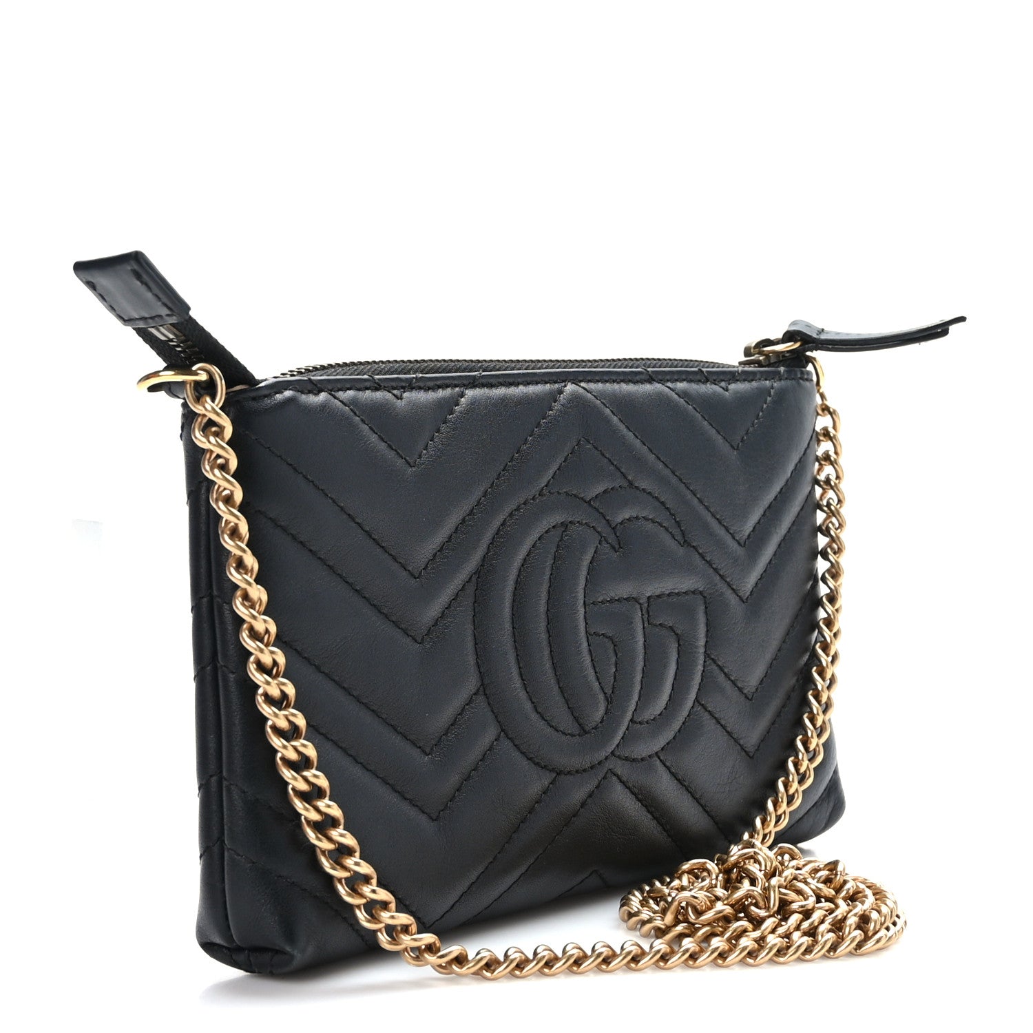 Gucci Calfskin Matelasse Mini GG Marmont Chain Bag Black 3 of 10