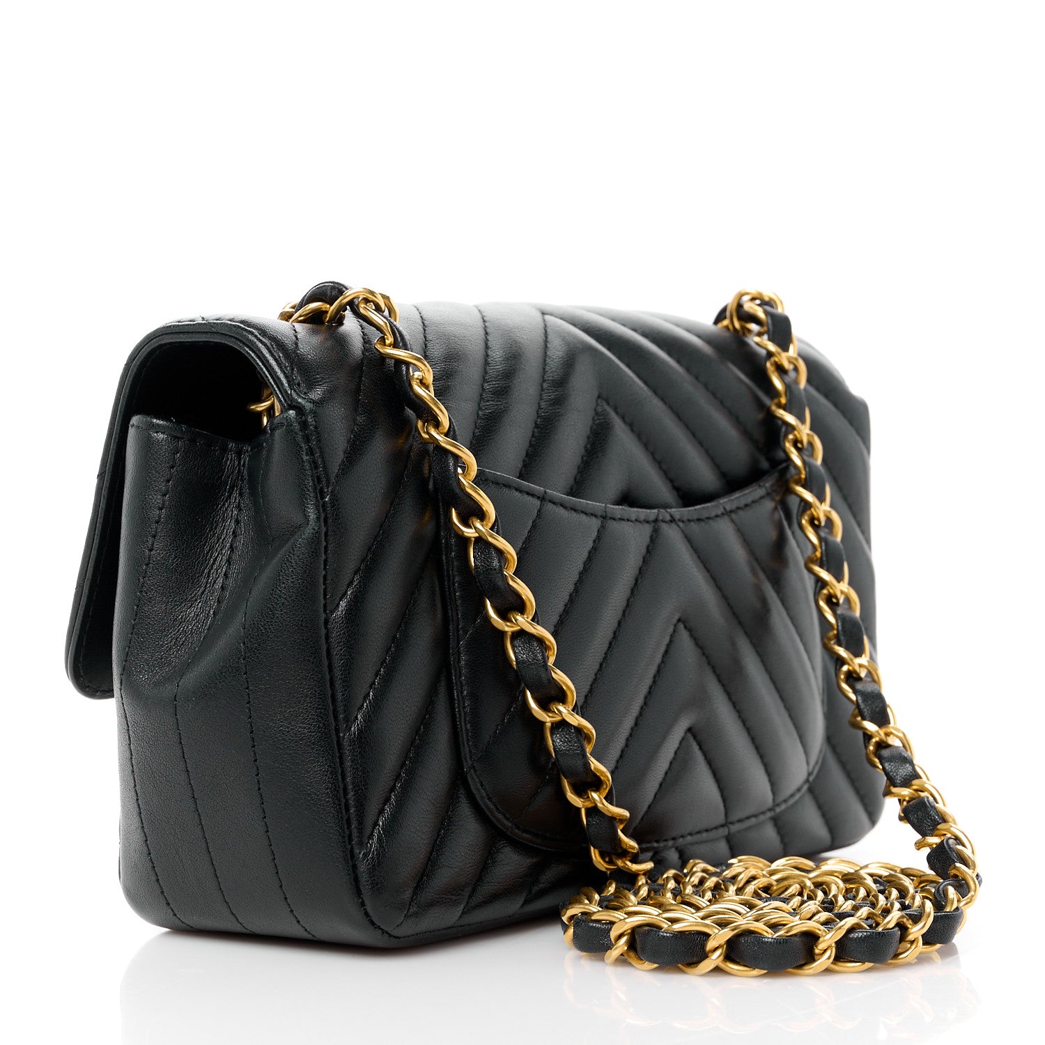 Chanel Lambskin Chevron Quilted Mini Rectangular Flap Black 3 of 12