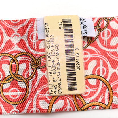 Hermes Silk Mors Et Gourmettes Remix Twilly Orange Saumon Canard 3 of 4