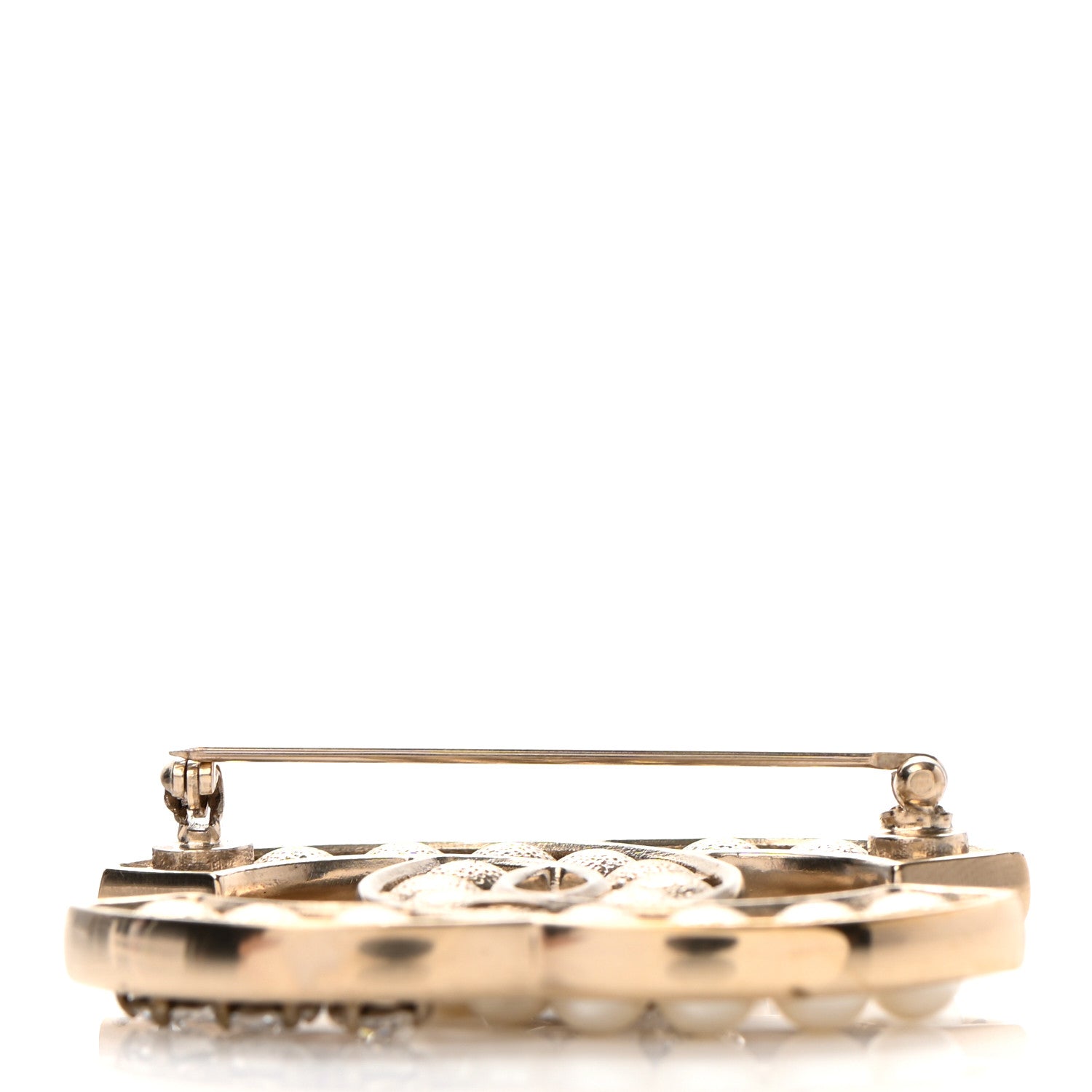 Chanel Pearl Crystal CC Brooch Gold Pearly White 4 of 6