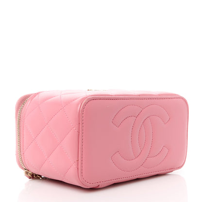 Chanel Lambskin Quilted Small Top Handle Vanity Case With Chain Dark Pink 4 of 14