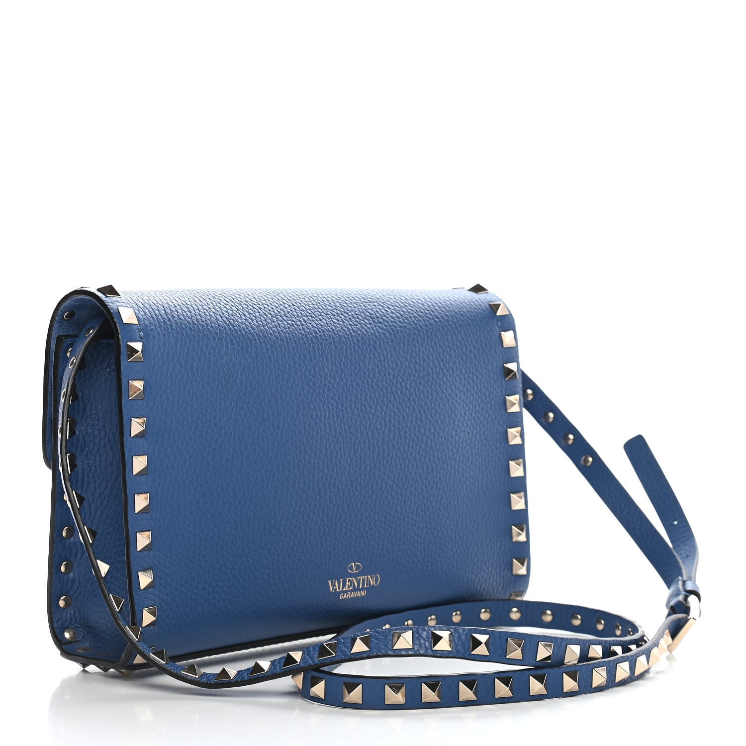 Valentino Garavani Pebbled Calfskin Medium Rockstud Flip Lock Crossbody Bag Baltique 3 of 9