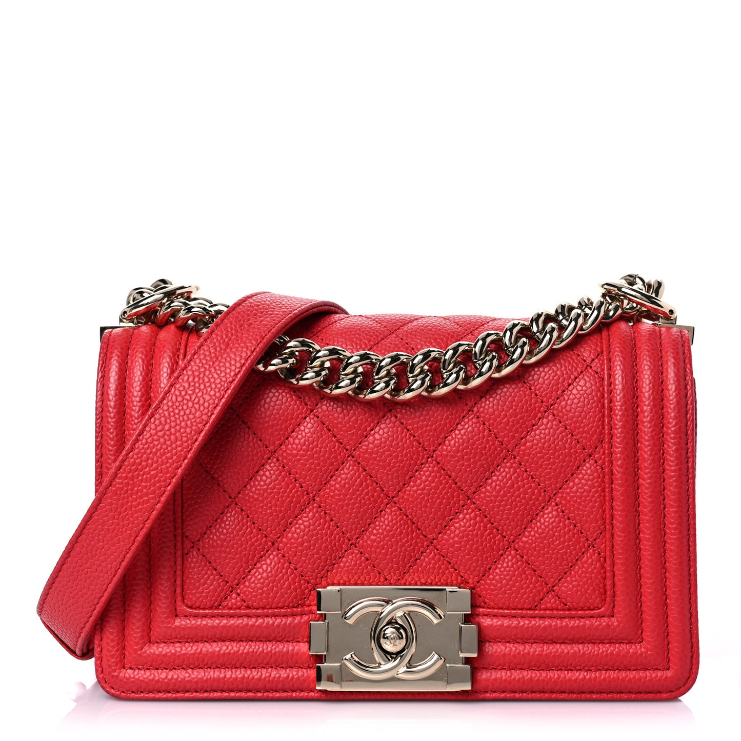 Caviar Quilted Small Boy Flap Dark Red