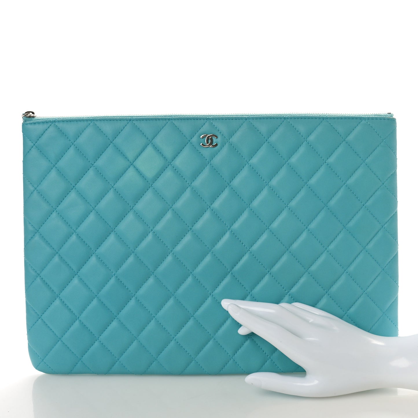 Lambskin Quilted Large Cosmetic Case Light Blue