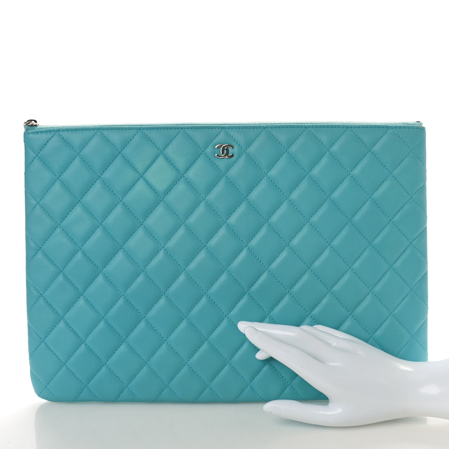 Chanel Lambskin Quilted Large Cosmetic Case Light Blue 2 of 10