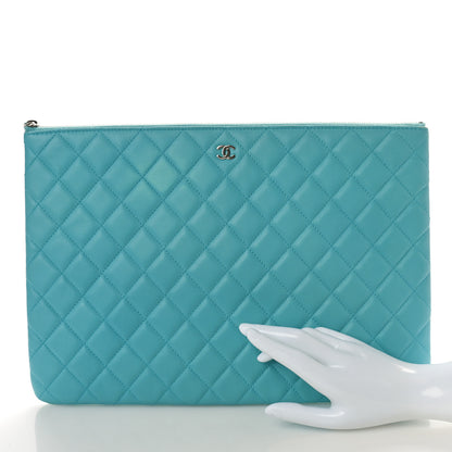 Chanel Lambskin Quilted Large Cosmetic Case Light Blue 2 of 10