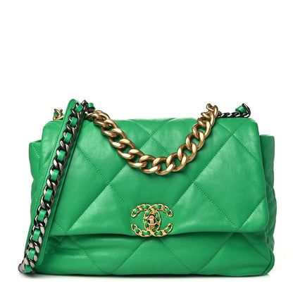 Chanel Lambskin Quilted Large Chanel 19 Flap Green 1 of 10