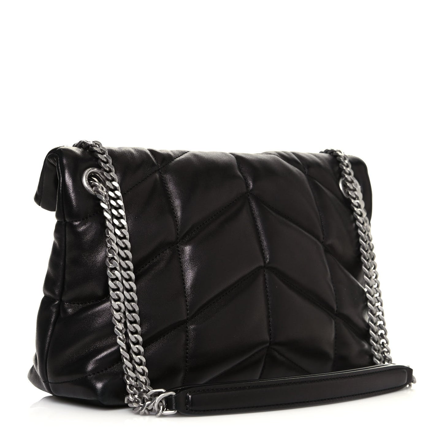 Lambskin Quilted Small Loulou Puffer Monogram Chain Satchel Black