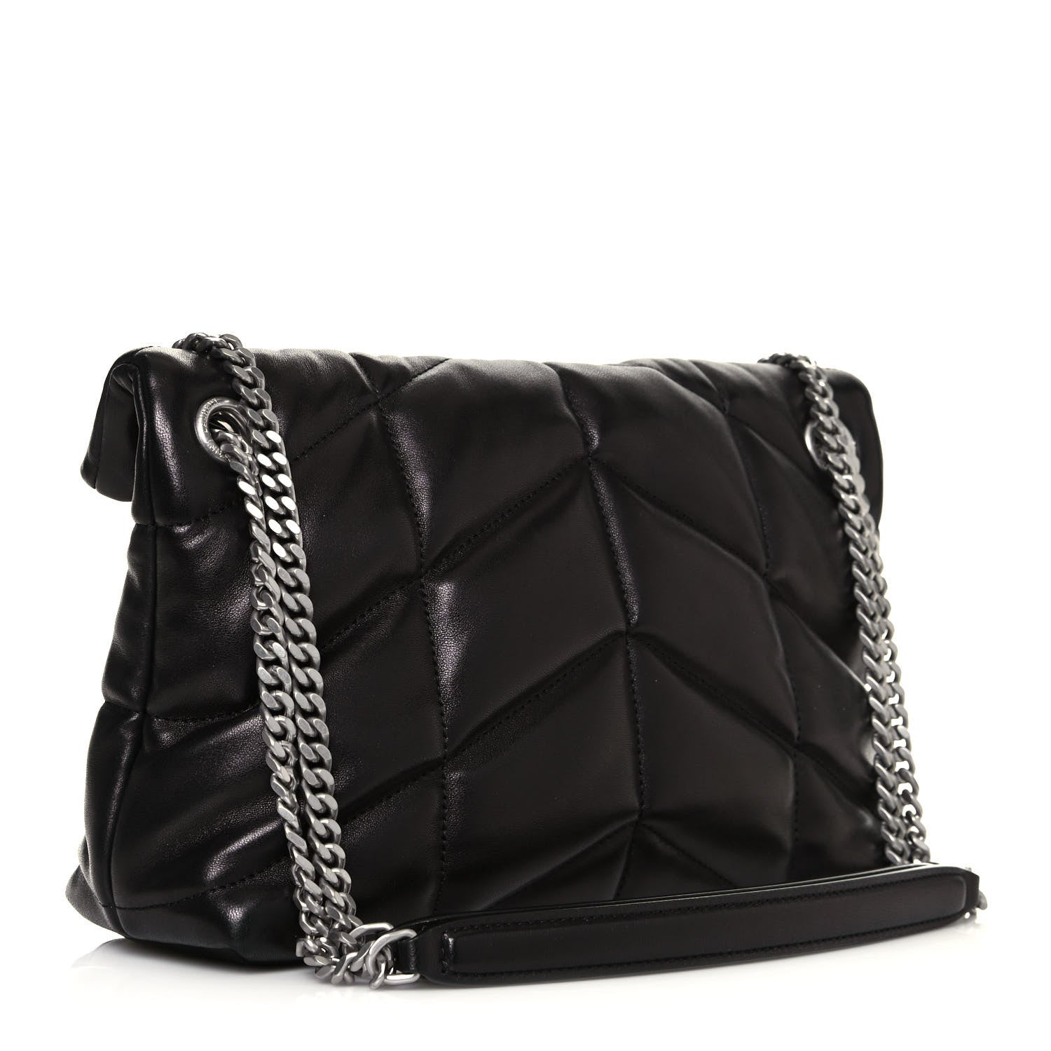 Saint Laurent Lambskin Quilted Small Loulou Puffer Monogram Chain Satchel Black 3 of 12