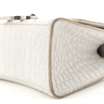 Balenciaga Shiny Calfskin Crocodile Embossed Hourglass Top Handle Bag XS White 10 of 14