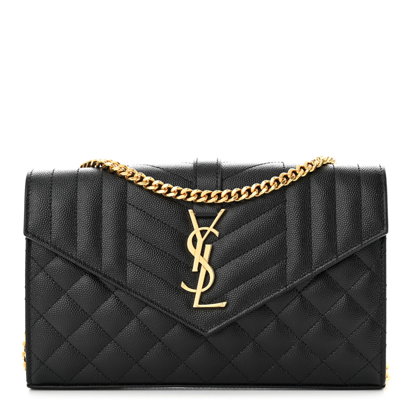 Grain De Poudre Mixed Matelasse Triquilt Monogram Chain Wallet Black