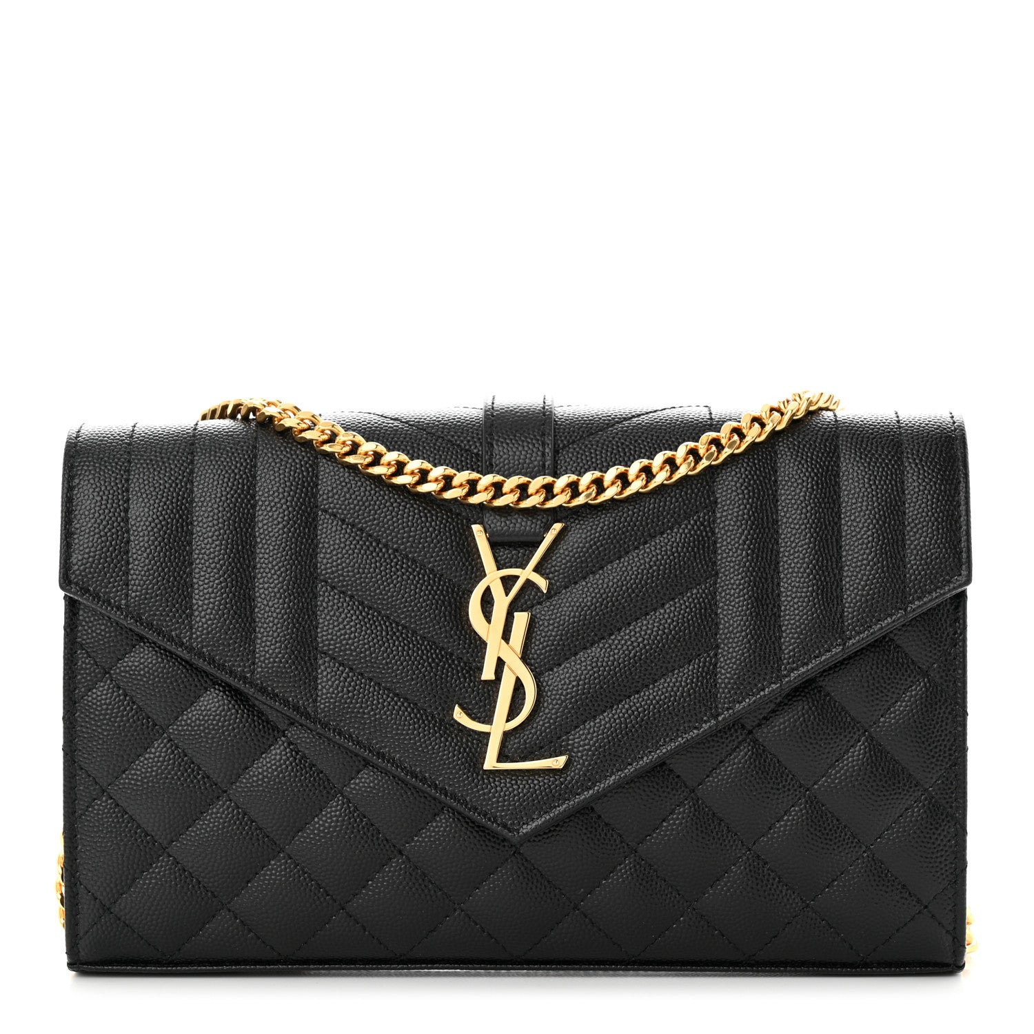Saint Laurent Grain De Poudre Mixed Matelasse Triquilt Monogram Chain Wallet Black 1 of 10