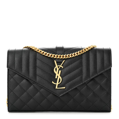 Saint Laurent Grain De Poudre Mixed Matelasse Triquilt Monogram Chain Wallet Black 1 of 10