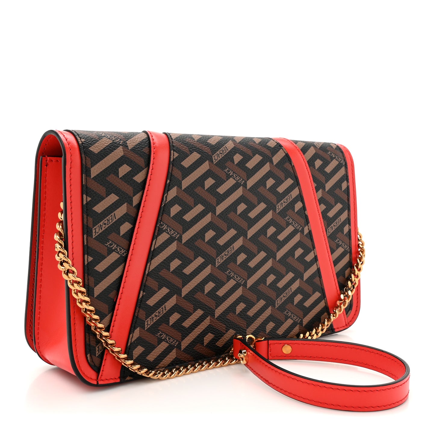 Coated Canvas Virtus La Greca Signature Shoulder Bag Red