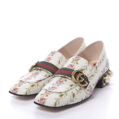 Gucci Calfskin Web Pearl Floral Embellished Peyton Loafer 36 White Multicolor 3 of 9