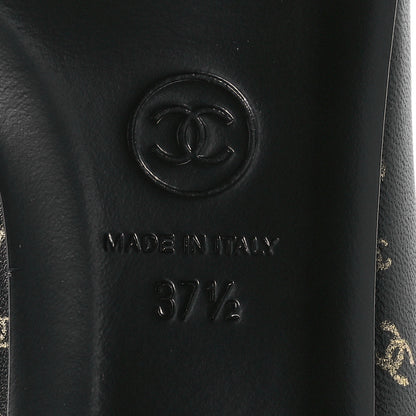 Chanel Lambskin Patent Calfskin Printed CC Cap Toe Ballerina Flats 37.5 Black Gold 7 of 9