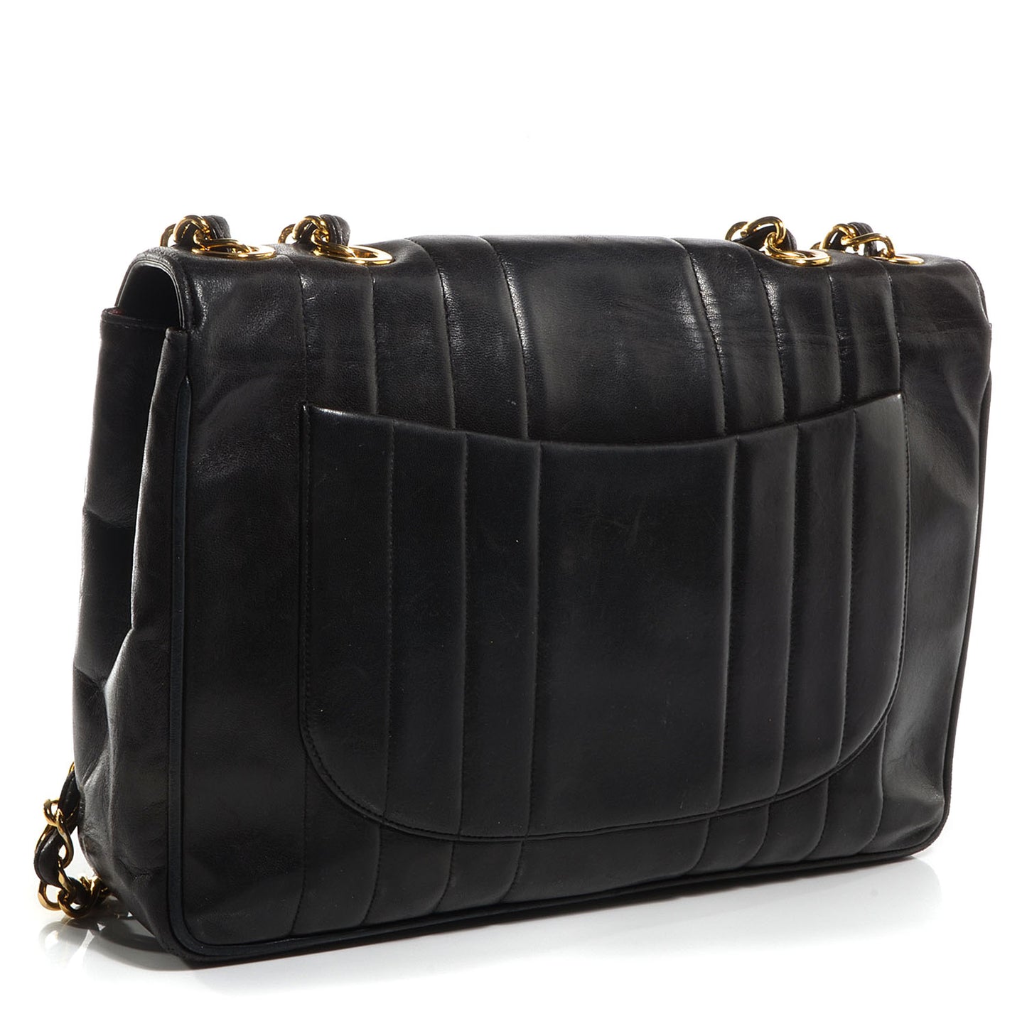 Lambskin Vertical Quilt Jumbo Flap Black
