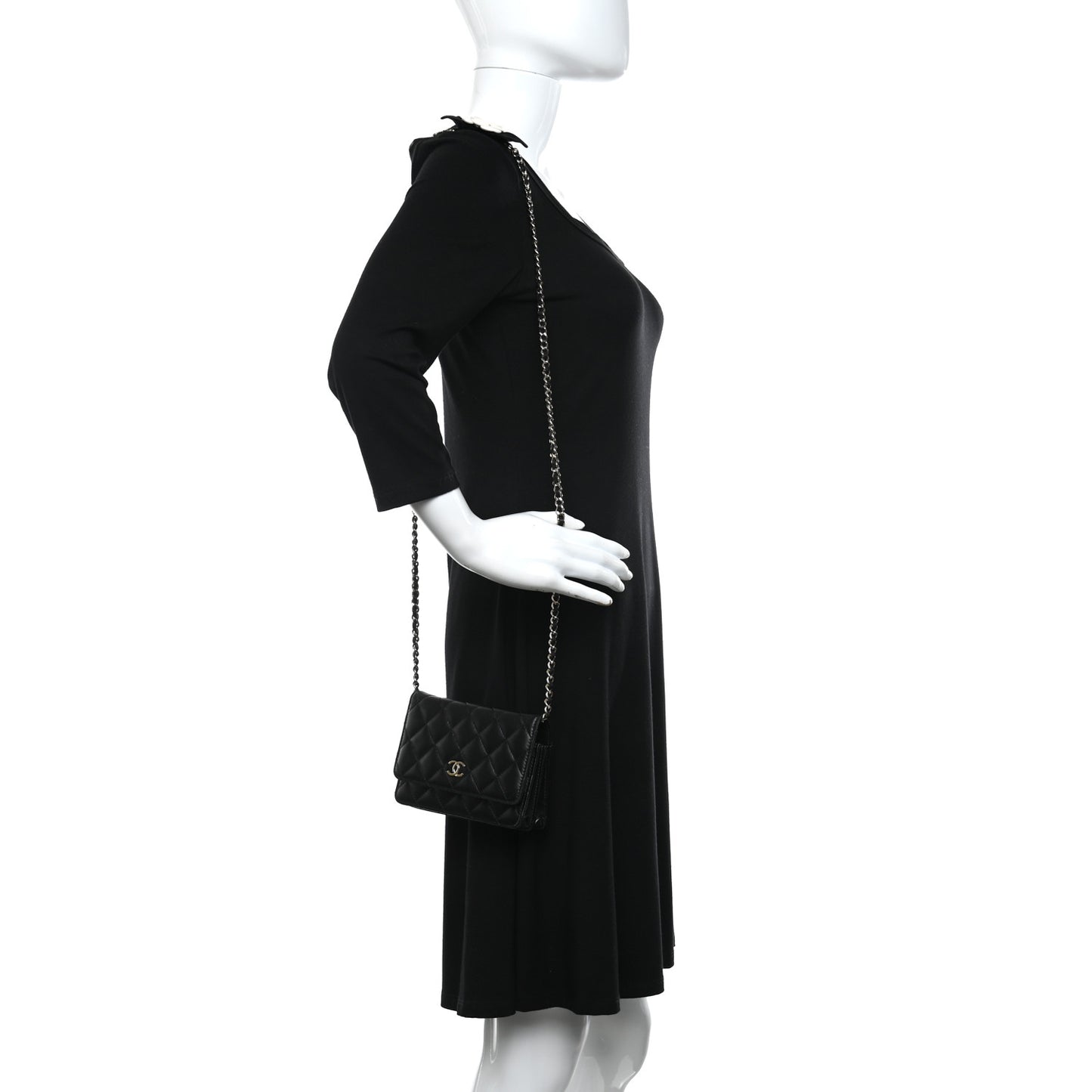 Lambskin Quilted Mini Camellia Bow Wallet On Chain WOC Black