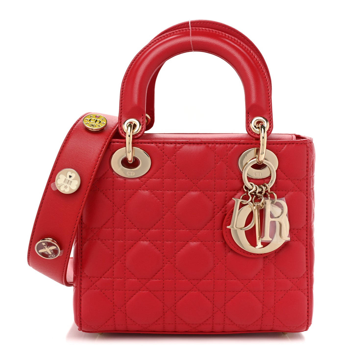 Lambskin Cannage Small Lucky Badges My Lady Dior Red