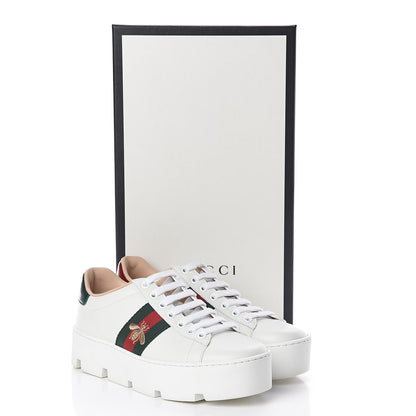 Gucci Calfskin Web Bee Embroidered Womens Ace Platform Sneakers 36 White 12 of 12