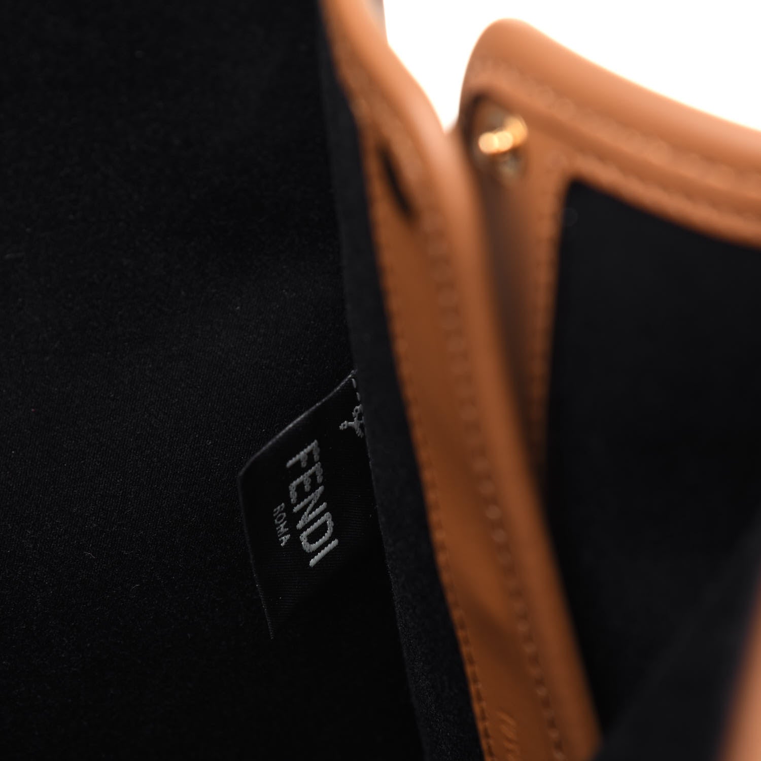 Fendi Glazed Fabric Vitello Century FF 1974 Stamp Patch Medium Peekaboo Defender Cover Mogano Panna Caramello 6 of 16