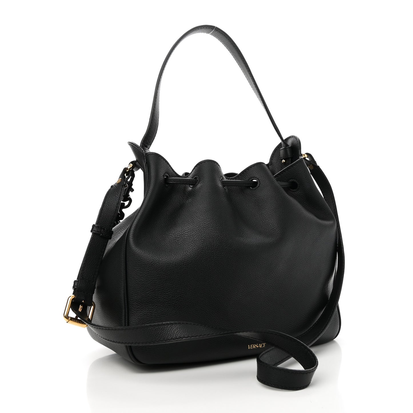 Grained Calfskin La Medusa Bucket Bag Black