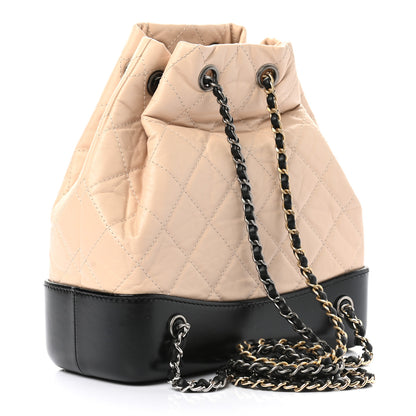 Chanel Aged Calfskin Quilted Small Gabrielle Backpack Beige Black 3 of 9