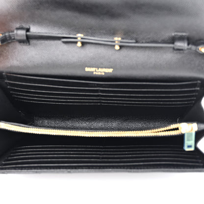 Saint Laurent Grain De Poudre Matelasse Chevron Monogram Chain Wallet Black 5 of 10