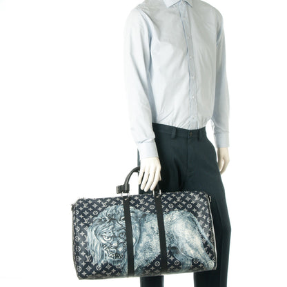 Louis Vuitton Savane Monogram Lion Chapman Keepall Bandouliere 55 Encre 3 of 8