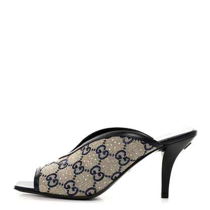 Gucci New Canvas Malaga Kid Crystal GG Monogram Square G 95mm Slide Sandals 36 Beige Blue 1 of 9