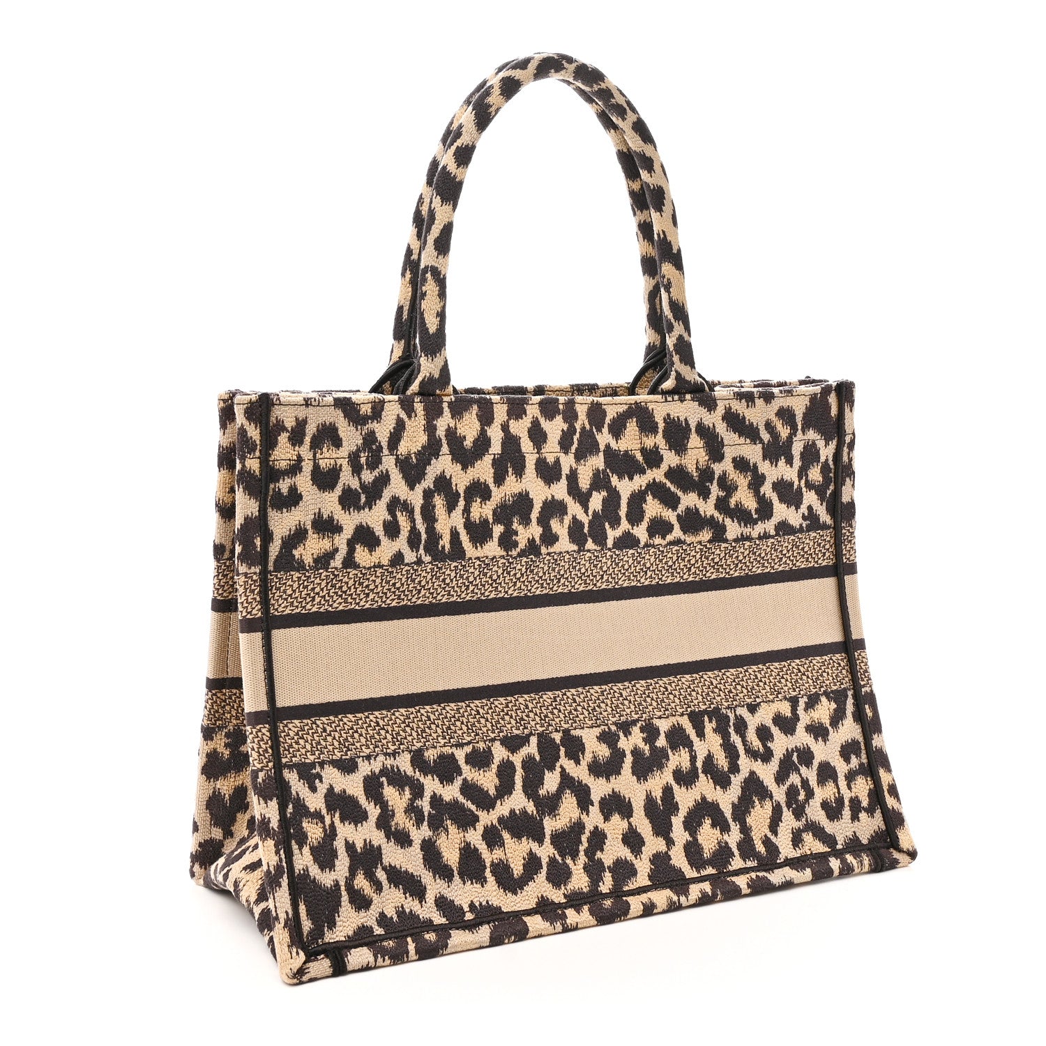 Christian Dior Canvas Mizza Embroidered Medium Leopard Book Tote Beige 3 of 10