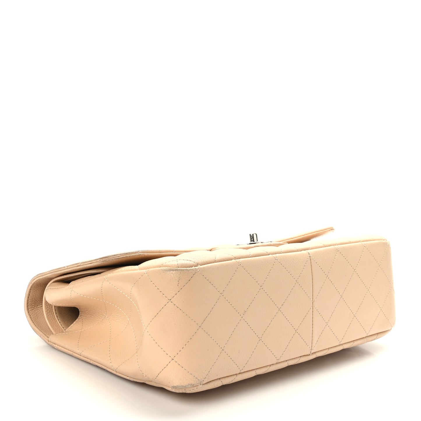 Caviar Quilted Jumbo Double Flap Beige