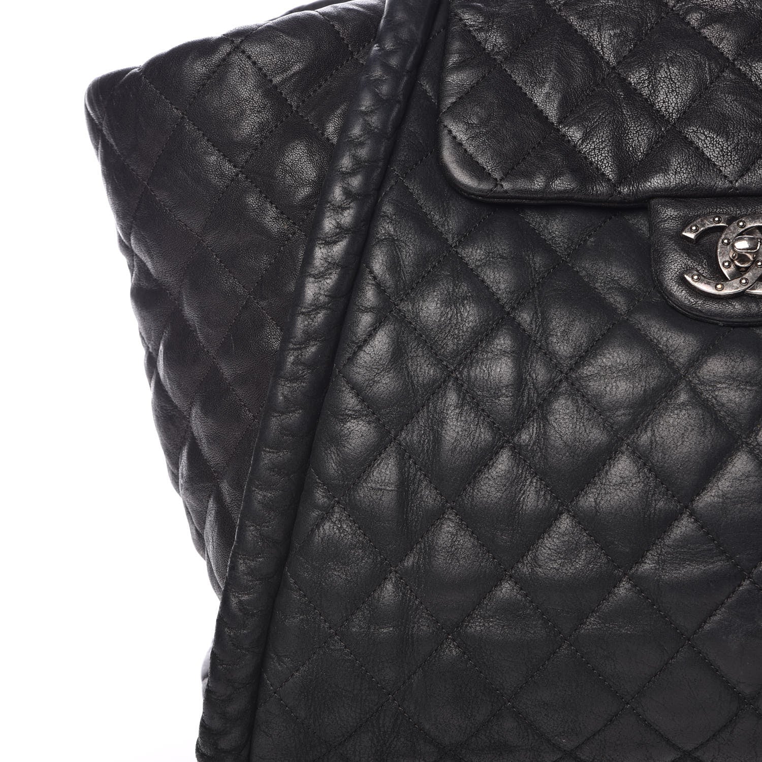 Chanel Washed Lambskin Quilted Studded CC Large Tote Black 11 of 17