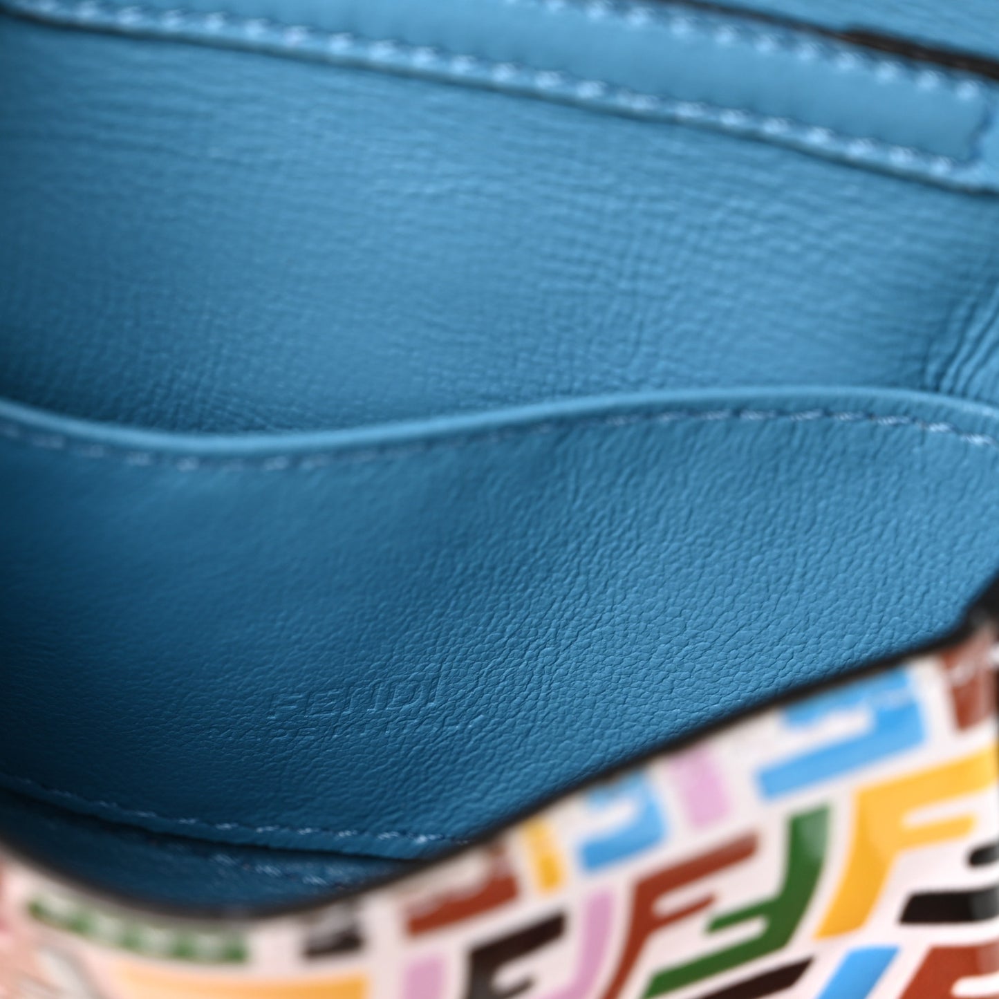 X SARAH COLEMAN Vitello Liberty Ceylon Micro FF Fish Eye Embossed Nano Baguette Charm Multicolor Cyber Blue